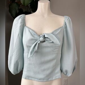 Boutique Puff Sleeve Tie Front Top - Size S